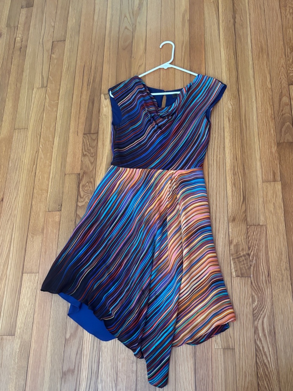 BCBGMaxAzria Multicolor Striped V‑Neck Dress in Blue and Orange Tones